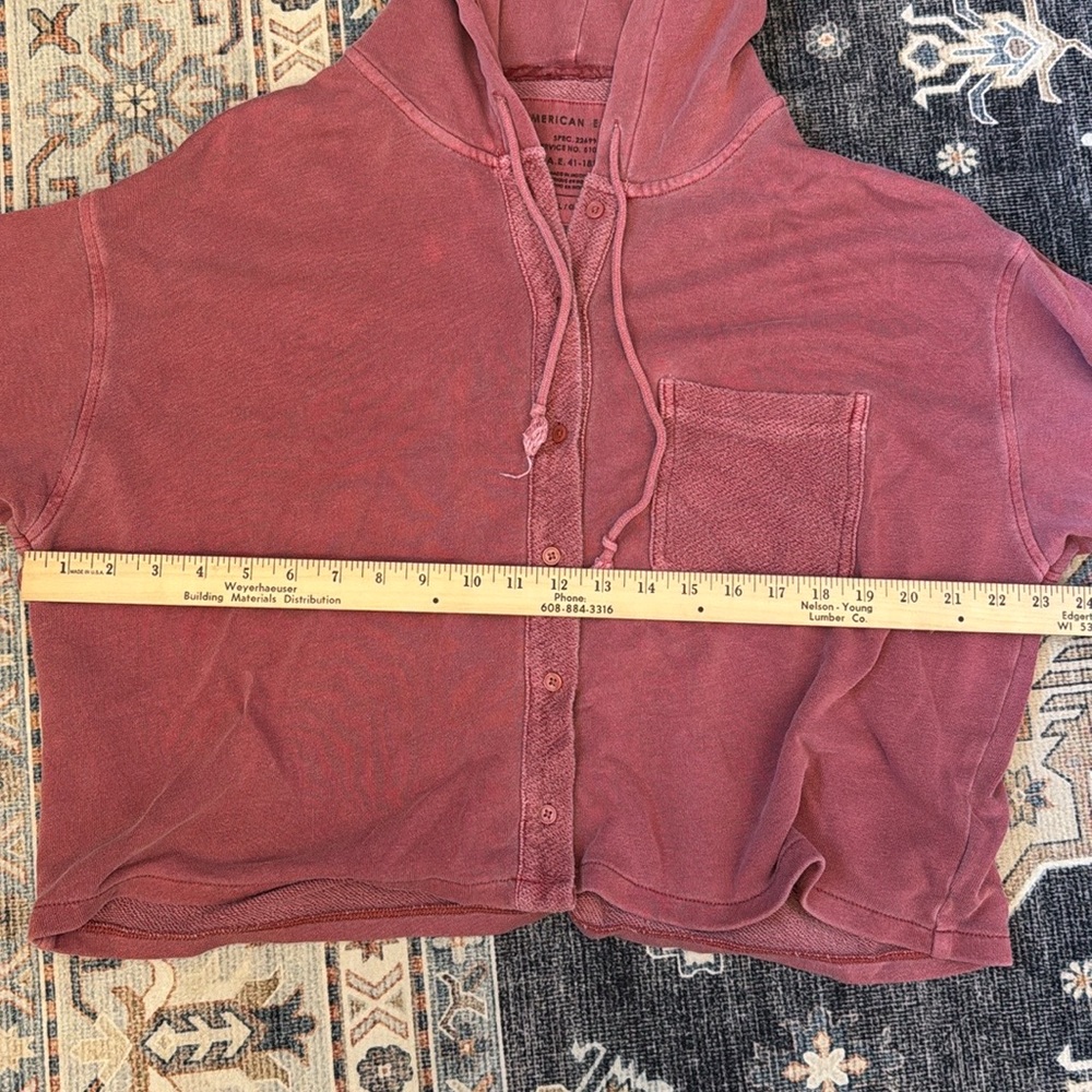American Eagle Cropped Oversized Button-Up Hoodie Faded Pink/Red Size Large - Picture 8 of 11